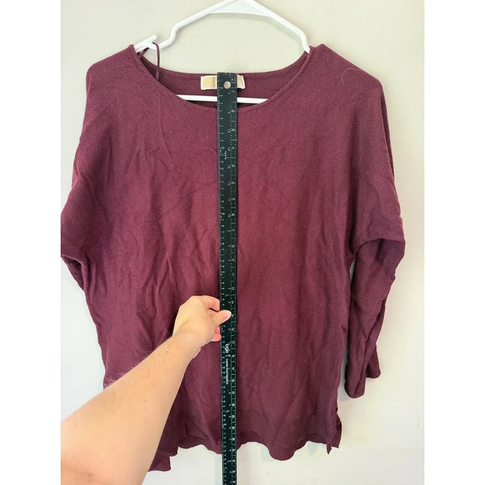 Michael Kors Womens Burgundy Long Sleeve Knit Sweater Gold Logo Plate Size L
